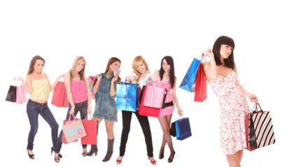 Obraz premium Group of shopping girls