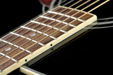 neck of black guitar