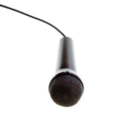 Black microphone with cable isolated over white
