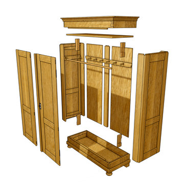 exploded drawing view of a wardrobe