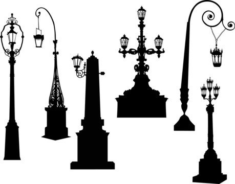 six isolated street lamps