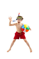 Boy ready to swim and dive isolated on white