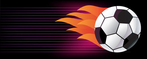 Soccer background with ball in flame. Vector illustration.