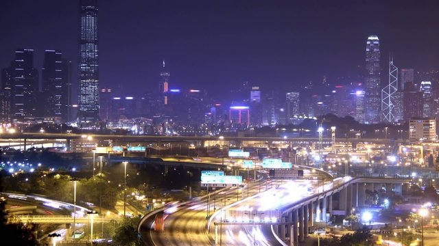 Busy City. City Timescape at Night. Hong Kong.