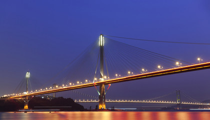 Fototapeta na wymiar Ting Kau Bridge and Tsing ma Bridge at evening, in Hong Kong