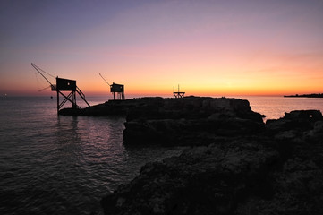 Les carrelets du cr&eacute;puscule &agrave; Saint-Palais-sur-Mer (17420), d&eacute;partement de la Charente-Maritime en r&eacute;gion nouvelle-Aquitaine, France	