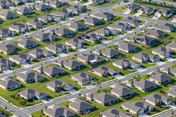Aerial view of houses in typical home community