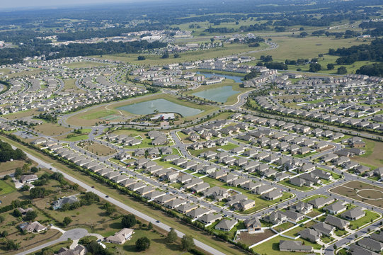 Aerial view of houses in typical home community
