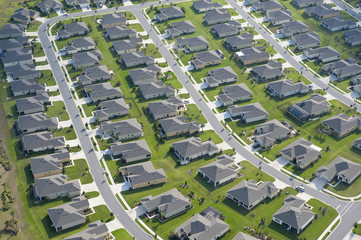 Aerial view of houses in typical home community