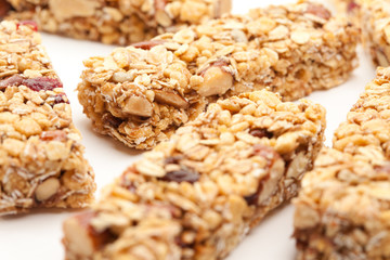 Several Granola Bars Isolated on White