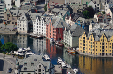 The inner harbour of the Norwegian port town of Aalesund