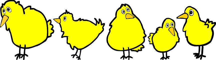 Funny yellow cartoon chikens