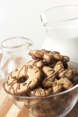 Stack of cookies and milk jug