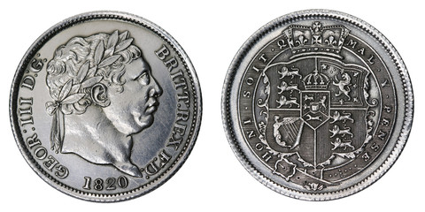 Macro of an old British George III silver shilling