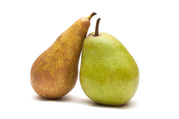 Two pears on the white
