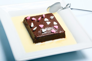 Dessert chocolat sur crème anglaise