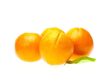 oranges with leaves isolated on white