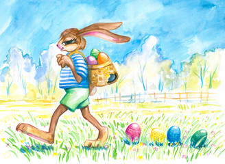 Fototapeta na wymiar Easter bunny ,watercolor -painted myself.