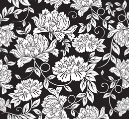 Washable wall murals Flowers black and white Seamless floral background