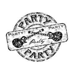 Party grunge rubber stamp with crossed guitars - obrazy, fototapety, plakaty