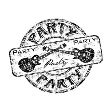 Party grunge rubber stamp with crossed guitars