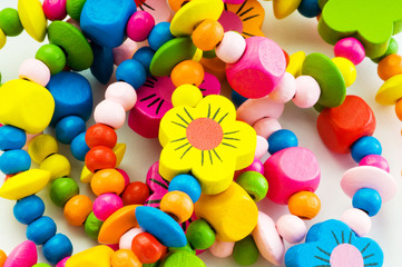Close up of various colourful bracelets