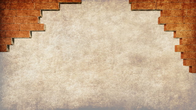 Crashing red brick wall grungy background
