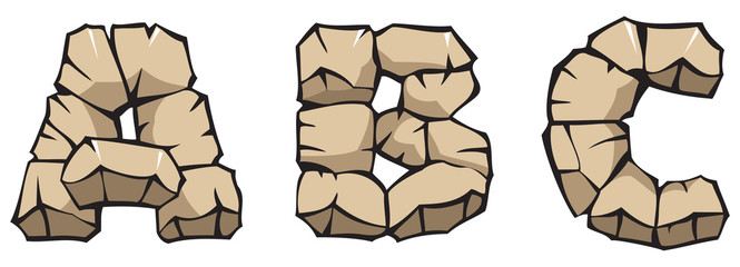 Stone alphabet: letters ABC, hand drawing font, vector