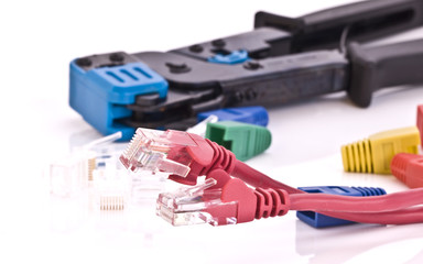 Fototapeta premium Closeup of crimping tool for RJ-45 and Cat5 cable jacks