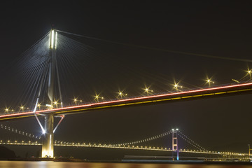 Obraz premium beautiful night scenes of Bridge in Hong Kong.