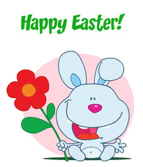 Bunny Holding Up A Red Daisy Flower