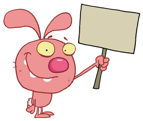 Easter rabbit holds blank sign