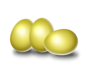 Three golden easter eggs isolate in white