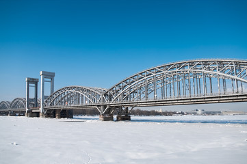 St.Petersburg bridge across the river in winter