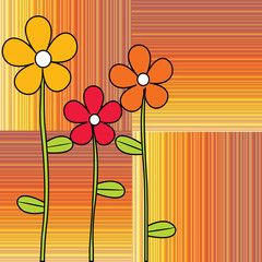 Retro flowers on stripes background