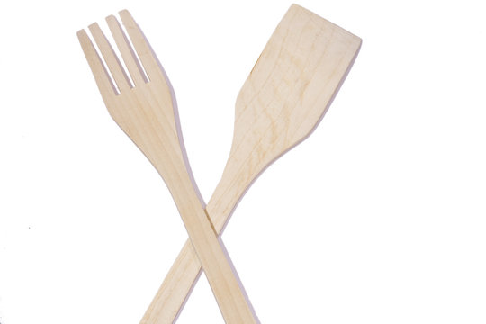 cocina, cuchara y tenedor de madera