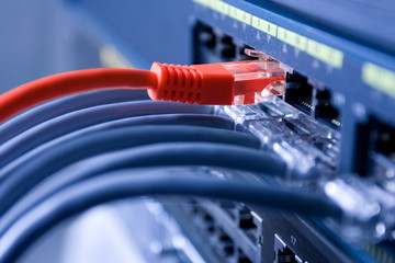 Ethernet cables are connected to internet switch. Red is leader.