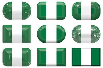 nine glass buttons of the Flag of Nigeria