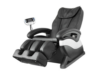 Black leather shiatsu massage chair.