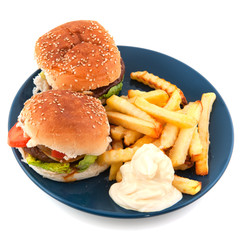 Plate with hamburgers