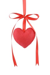 cotton fabric heart with red satin ribbon