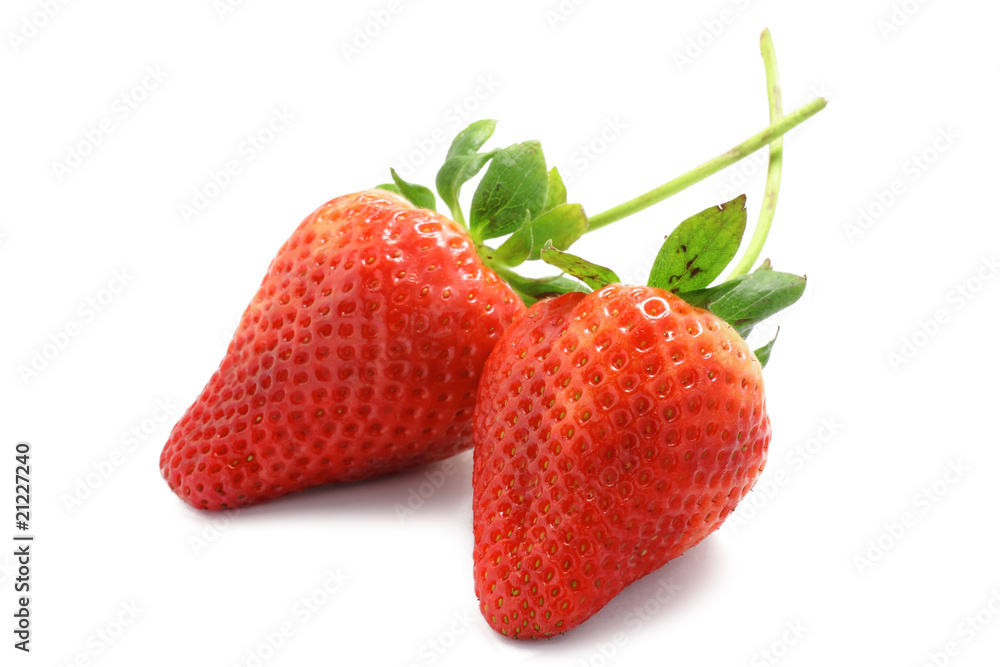 Poster two strawberries on white background