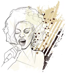Papier Peint photo Lavable Visage de femme chanteur de jazz sur fond grunge