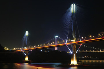 Ting Kau Bridge at night, in Hong Kong.