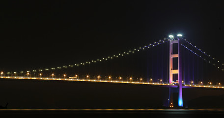 Tsing ma Bridge at night, in Hong Kong