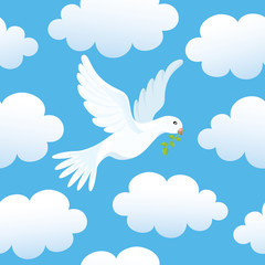 Seamless background with dove in clouds