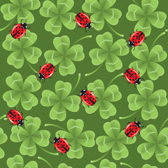 Clover and ladybirds seamless background
