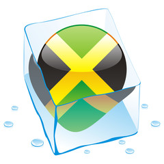 vector illustration of jamaica button flag frozen in ice cube
