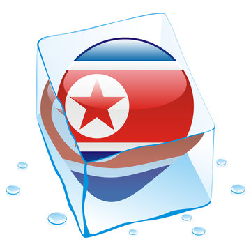 vector of north korea button flag frozen in ice cube