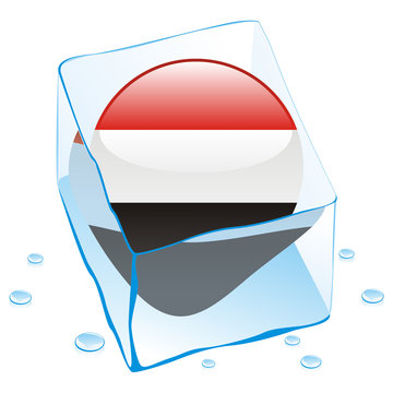recommend clip art: vector illustration of yemen button flag frozen in ice cube